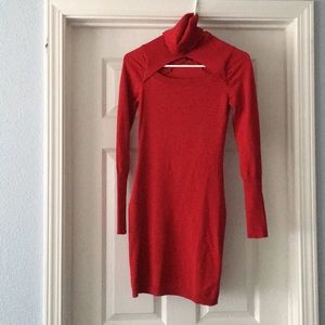 Red fitted midi sweater dress